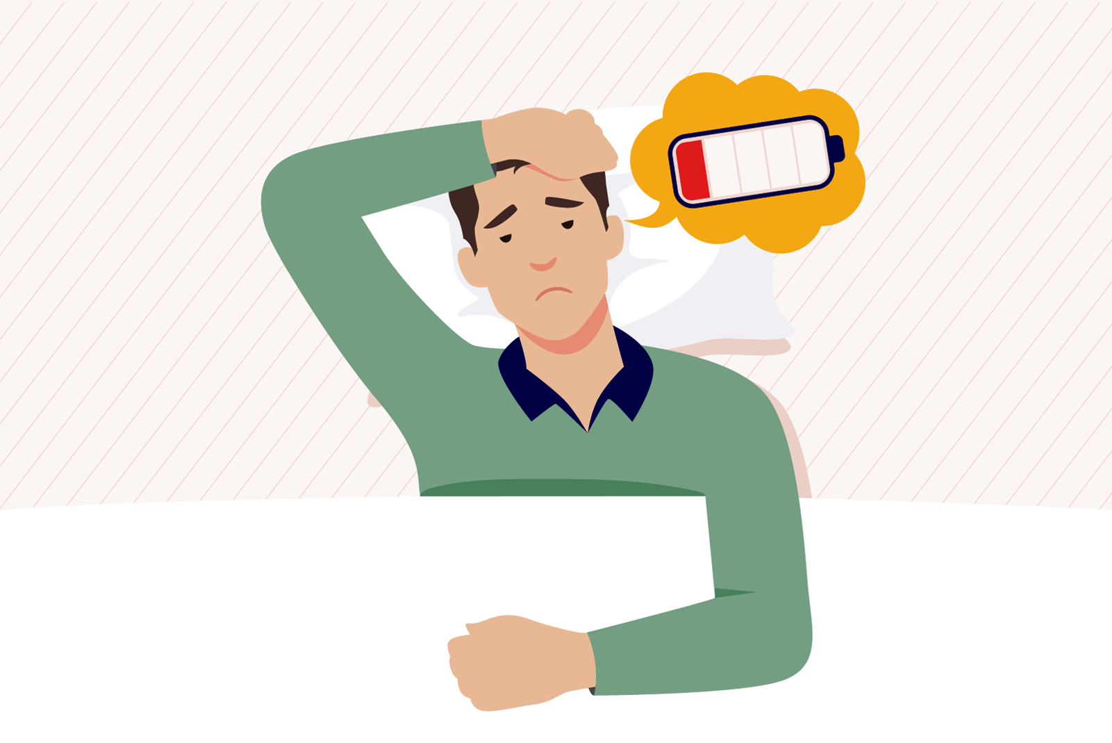 Man sleeping on his back feeling tiered low energy