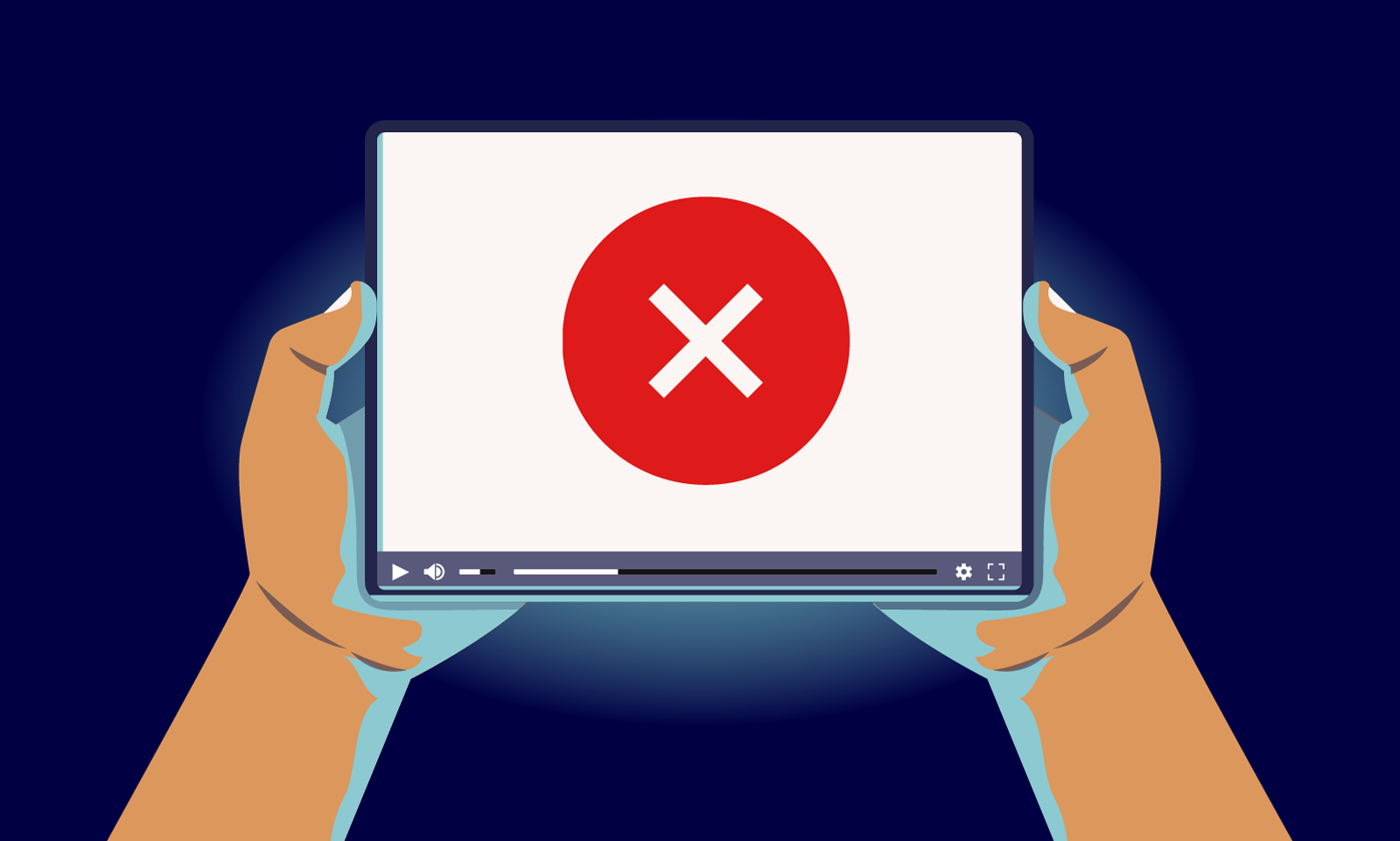 Image showing a tablet computer with a bright screen and a large red X symbol overlaid on top