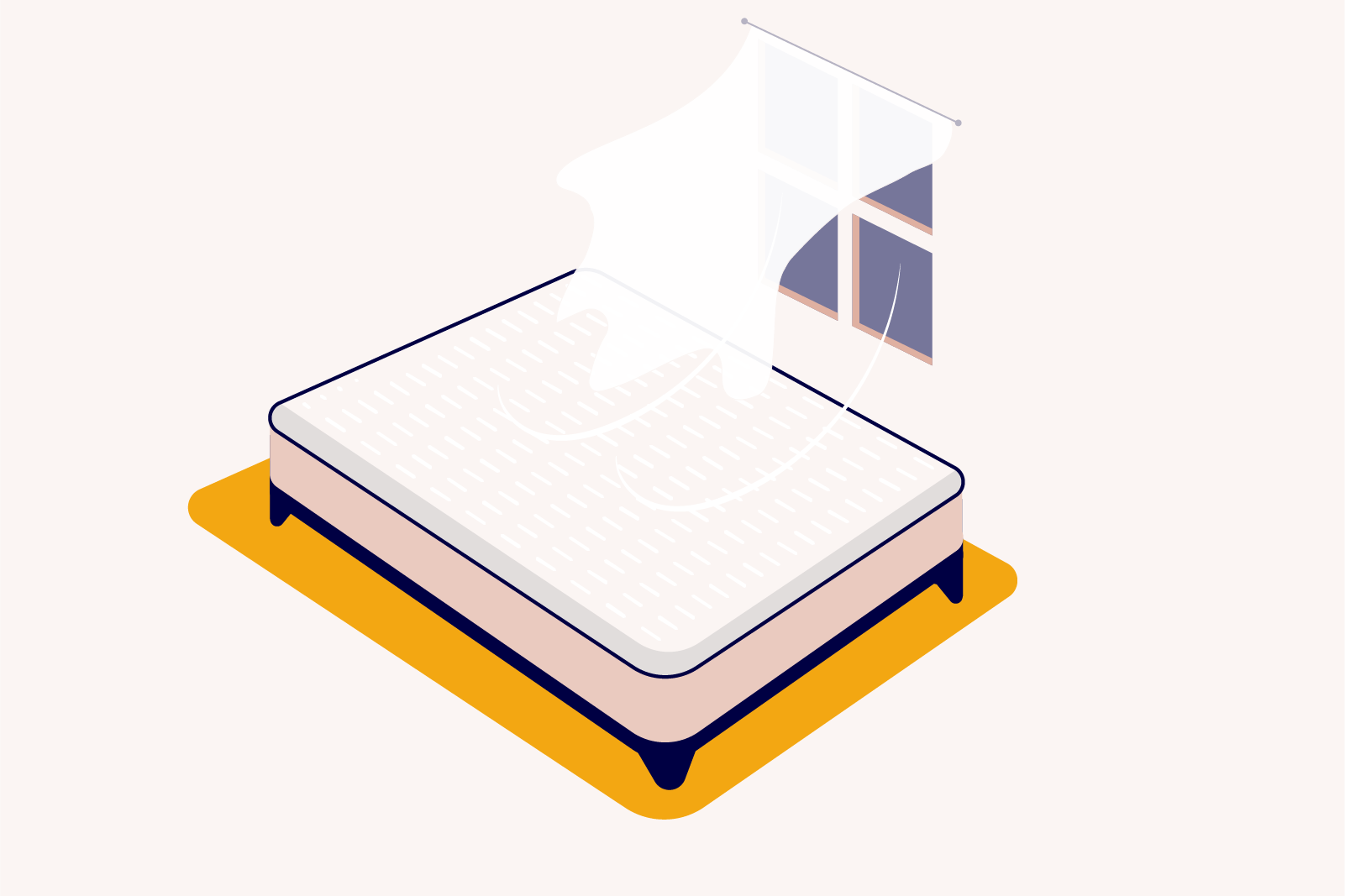 how to clean a mattress: illustration of an open window blowing air onto a mattress