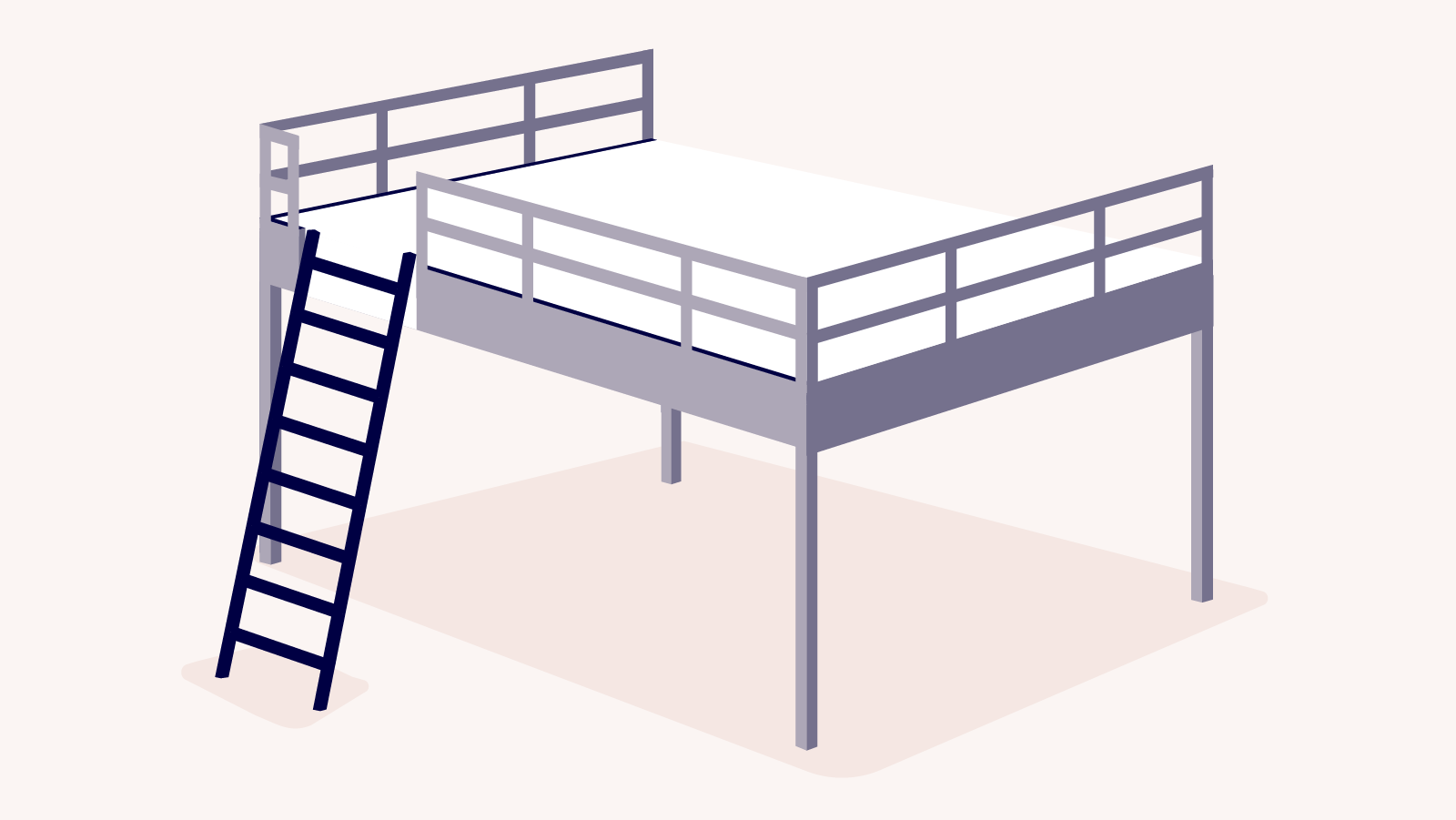 types of bed frames: illustration of a loft bed frame