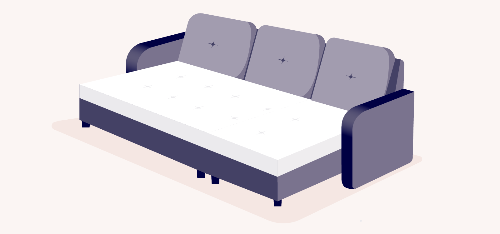 types of bed frames: illustration of a pull-out sofa bed frame
