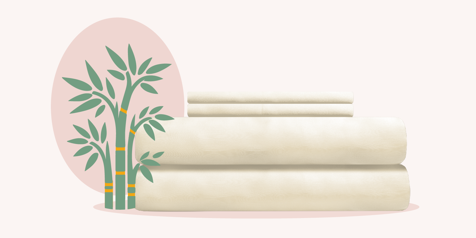 photo of bamboo sheets with illustration of bamboo plant to the left