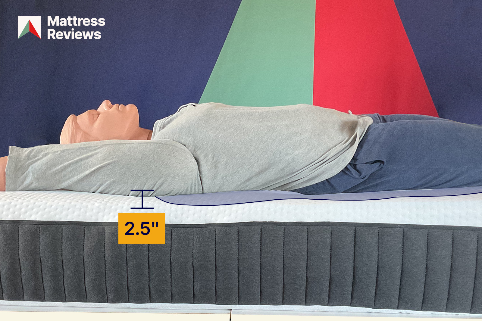 photo of mannequin lying on the emma original mattress with 25