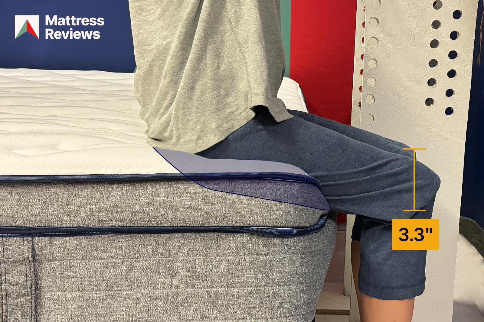 EndyHybridTest2EdgeSupport MattressReviewsca mannequin sitting on an Endy Hybrid mattress showing 33