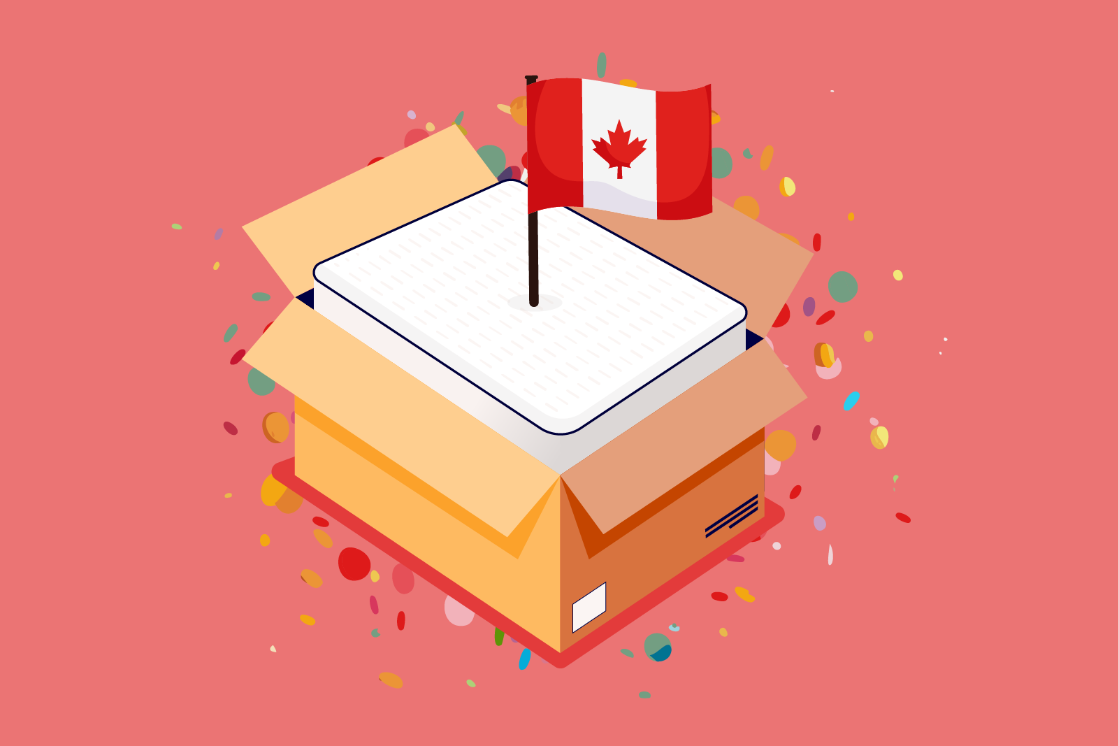 hero image of a packaged mattress with a Canadian flag on it
