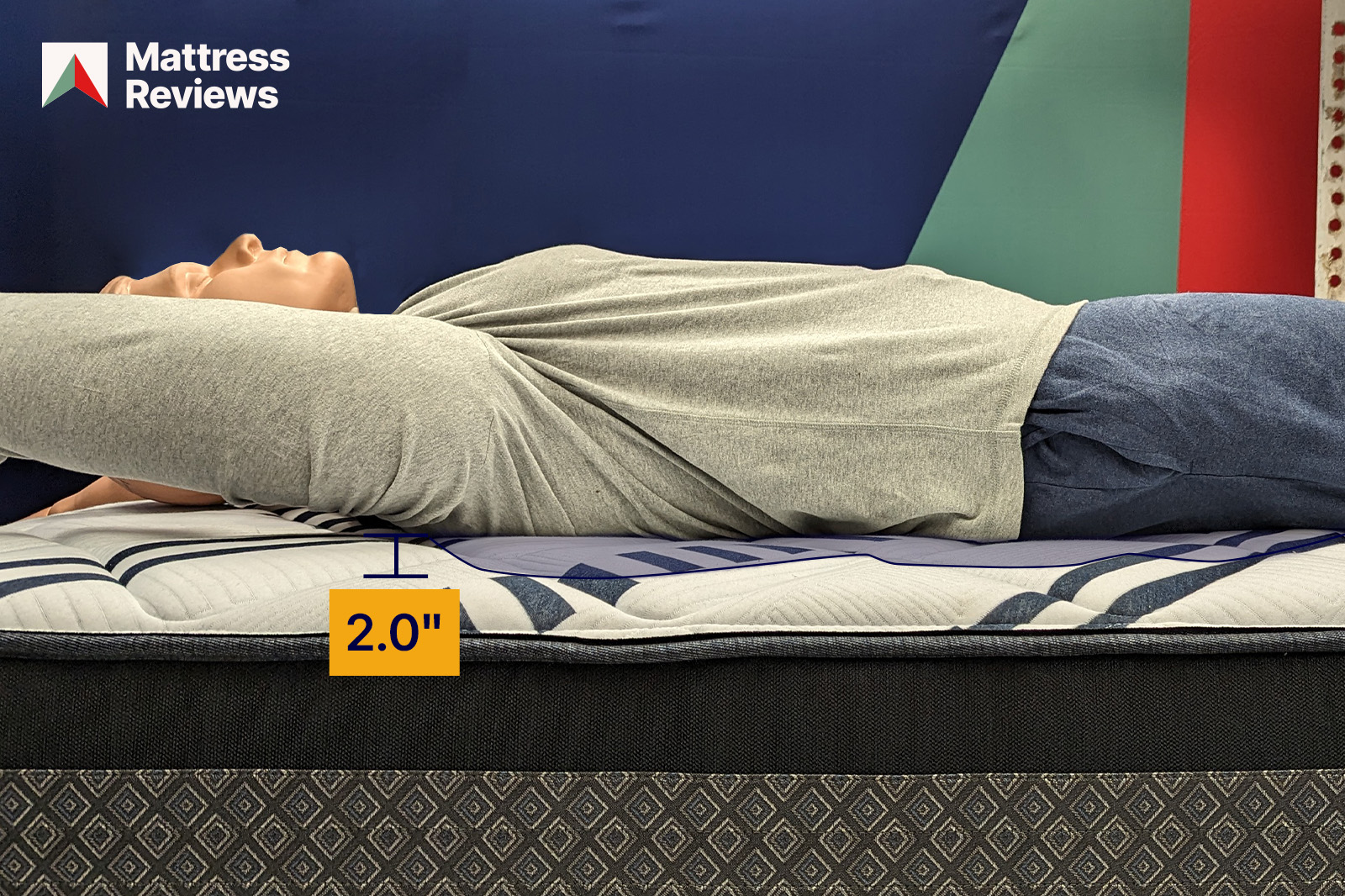 photo of a mannequin lying on the Serta Perfect Sleeper Elite Percevall mattress, showing 2.9