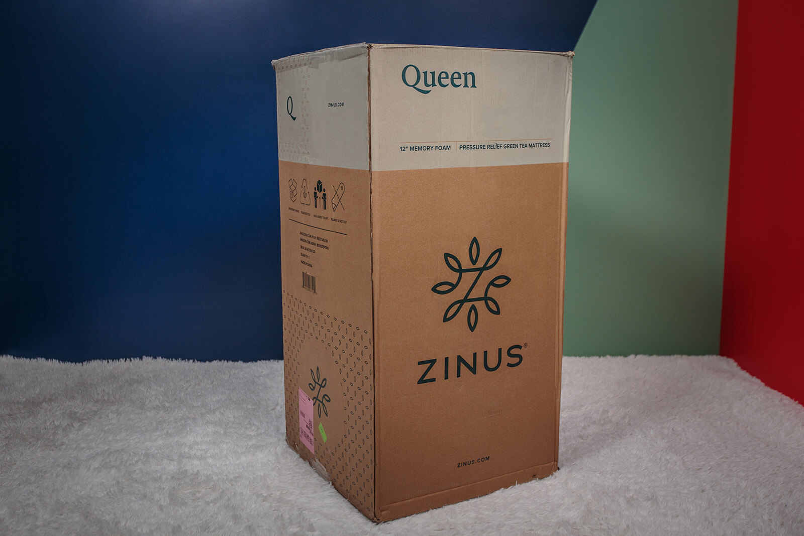 photo of Zinus mattress box in bedroom on carpet